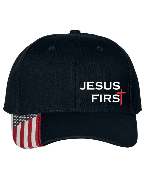 Jesus First Black USA Outdoor Cap